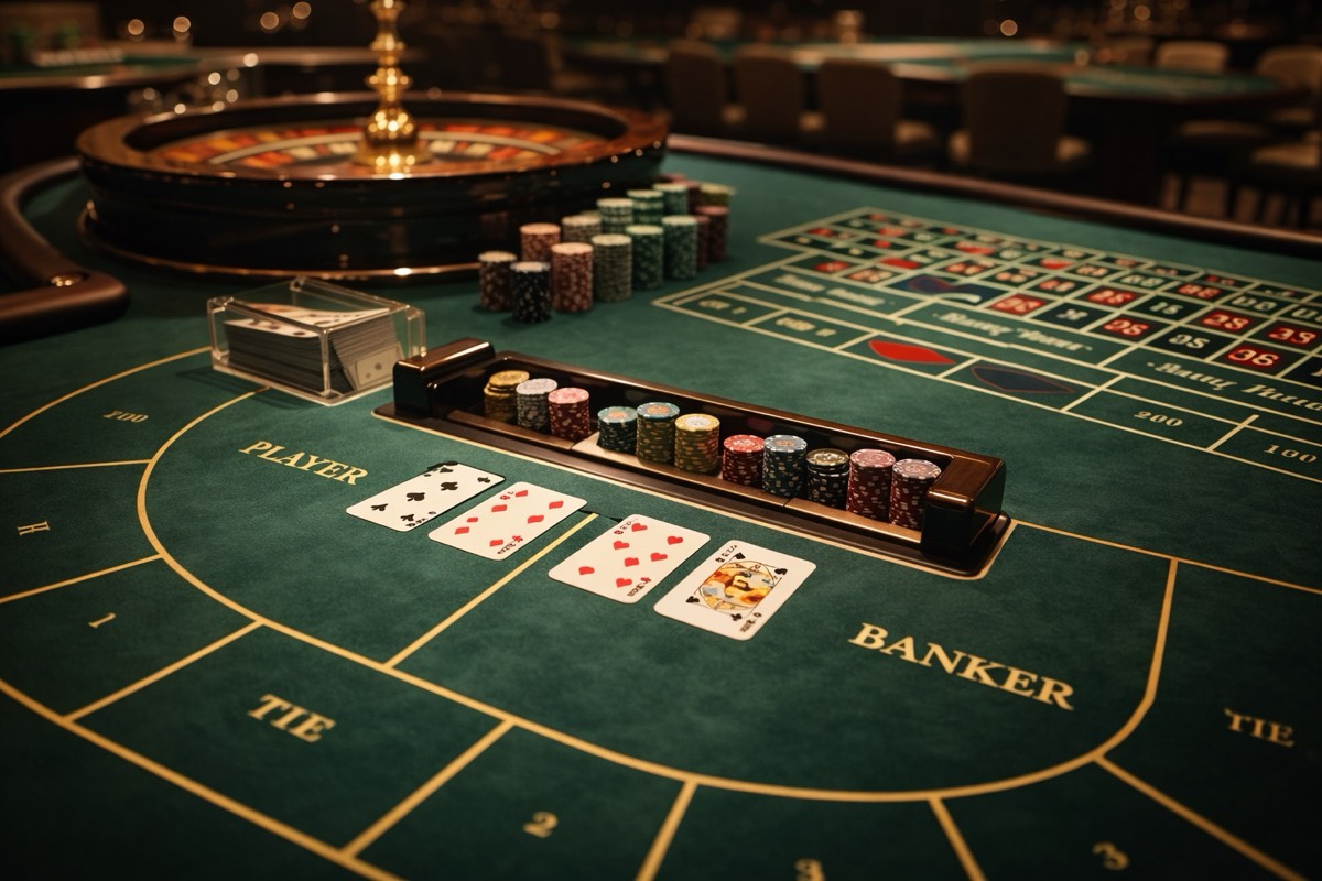 โต๊ะบาคาร่าและรูเล็ตในโซนคาสิโนสด